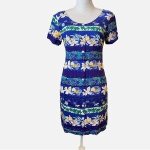 Jams World Vintage Hibiscus Floral Hawaiian Button Down Dress Size 9